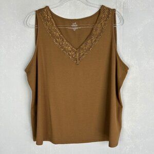 J. Jill plus size 2X luxe supima lace trimmed tank brown cotton stretch